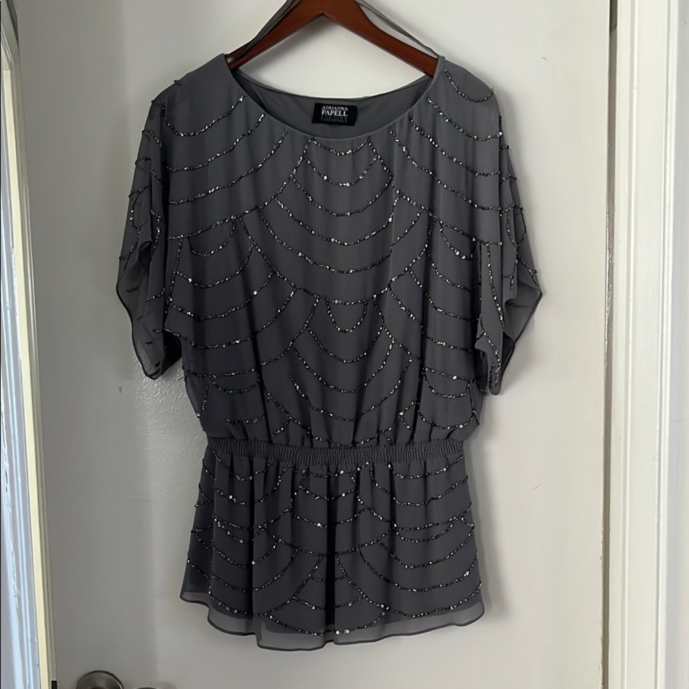 Gray Beaded Women's Top